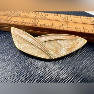 Vintage MONET gold & cream enamel abstract geometric brooch pin